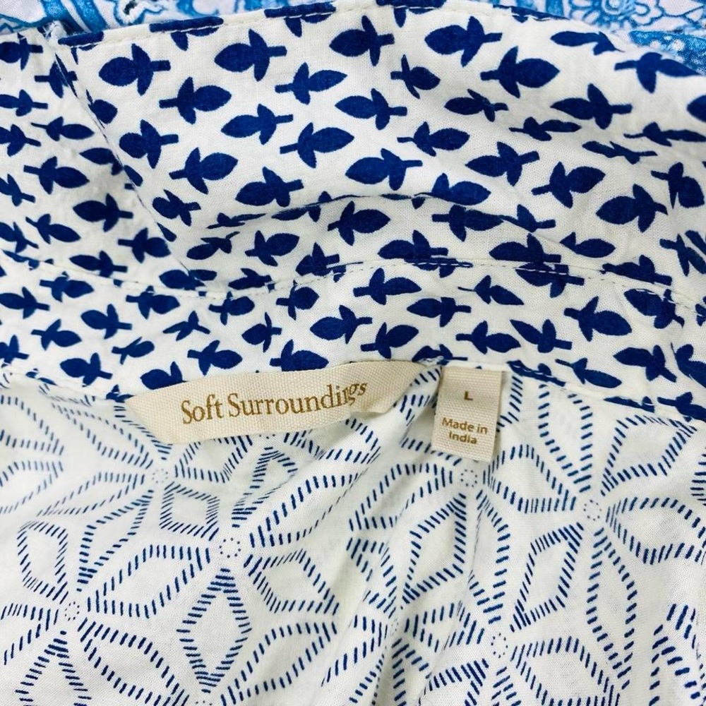 Soft Surroundings Blue & White Linen Eyelet Floral Embroidered Shirt - Picture 8 of 8